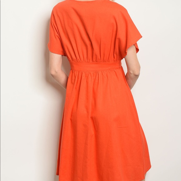 Ruffled V-Neck Button Down Linen Blend Tunic Dress - Picture 2 of 7